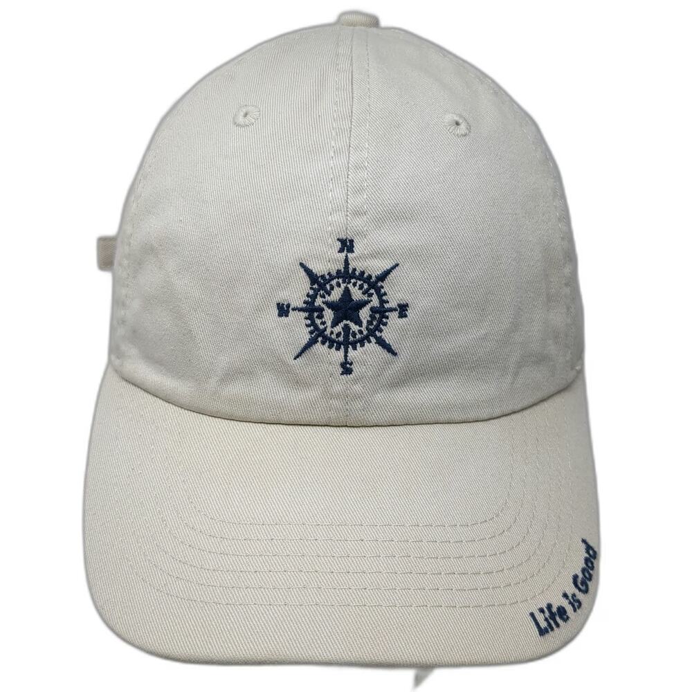 Life is Good Baseball Cap Beige One Size Slideback Compass Star Embroidered Hat
